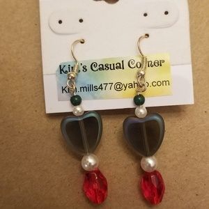 New handcrafted red white & blue heart earrings